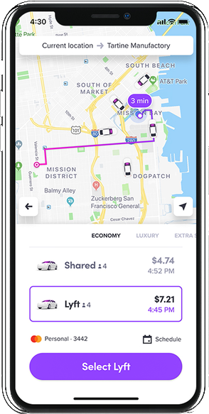 Lyft rider app: choosing a ride type