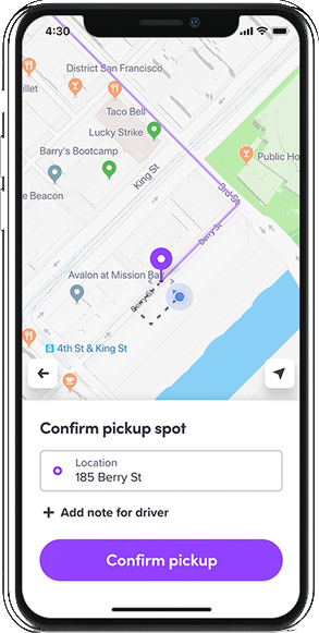 Lyft rider app: confirm pickup spot