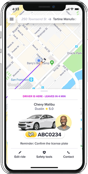 Lyft rider app: driver arriving